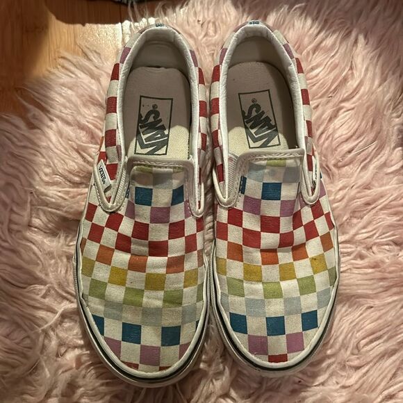 VANS Women’s Rainbow Checkerboard Excellent Condition, Size 6 Slip on shoes - Picture 1 of 8